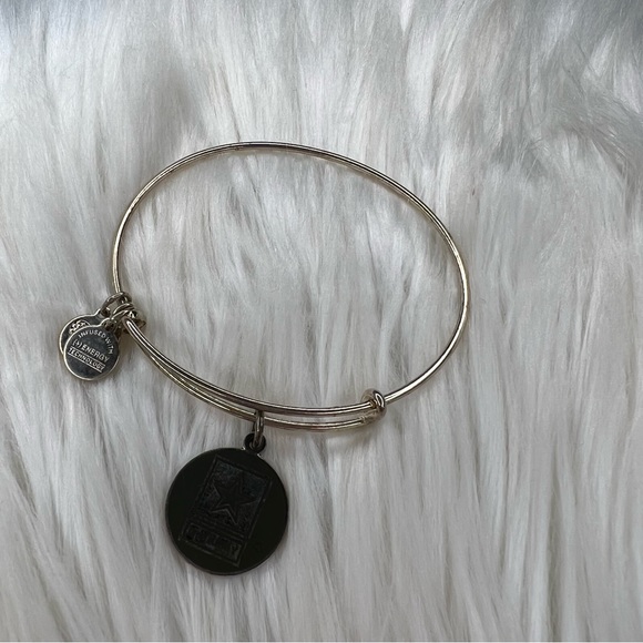 Alex and Ani Army Shiny Silver and Gray Charm Bangle Bracelet